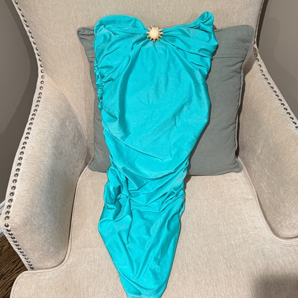 NWT Shani Ferreti Lycra Mini Dress 👗 Blue Maldives Size L